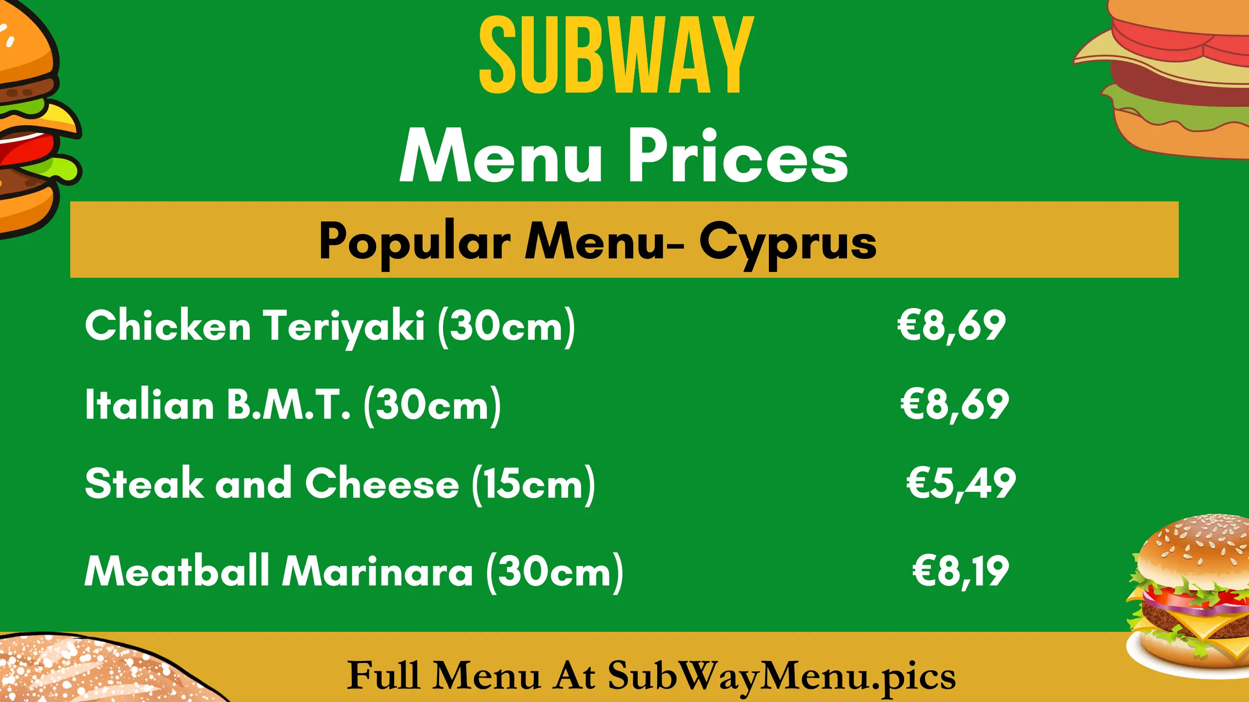 Cyprus Subway Menu With Prices