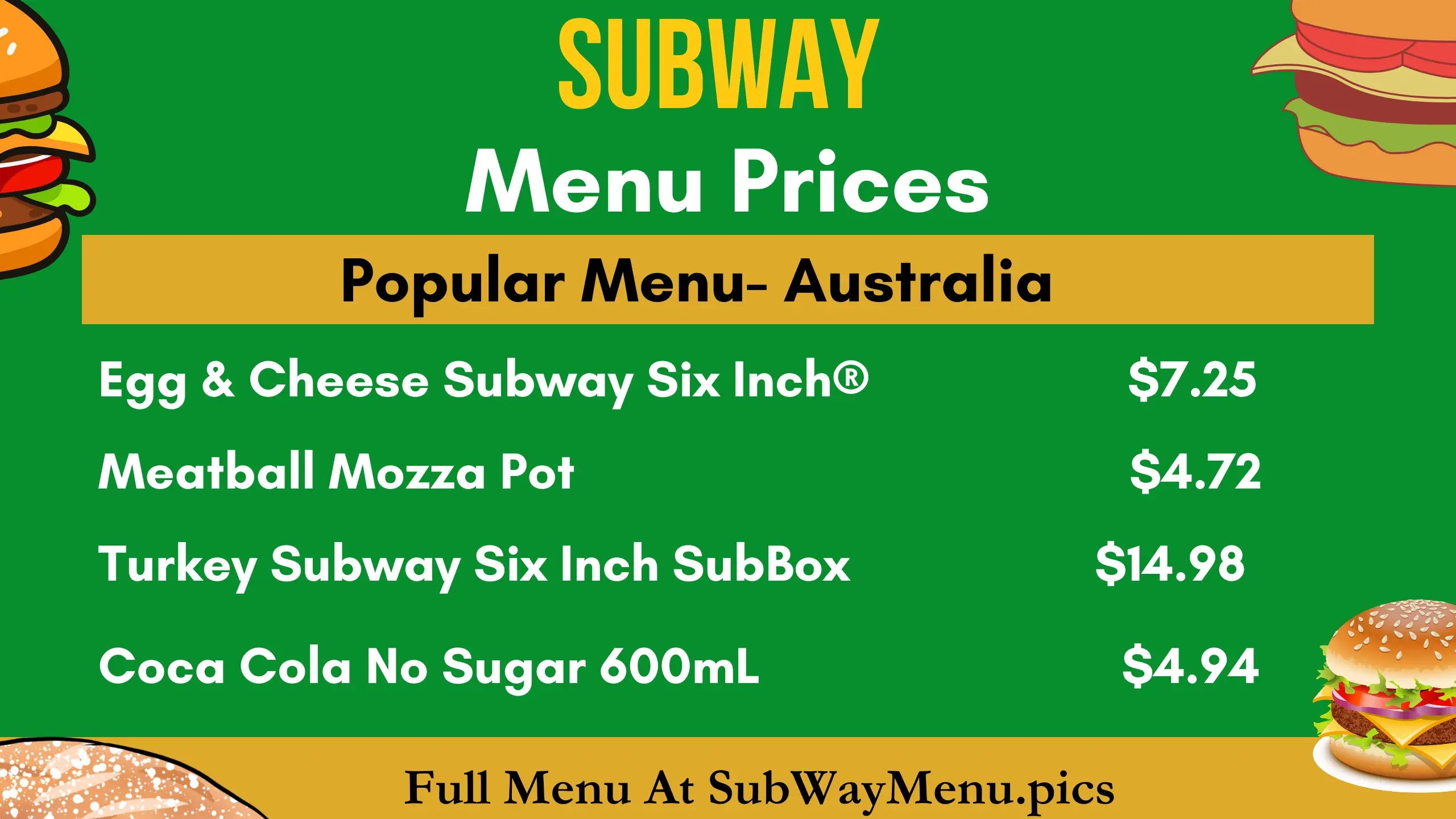 Subway Menu Prices Australia