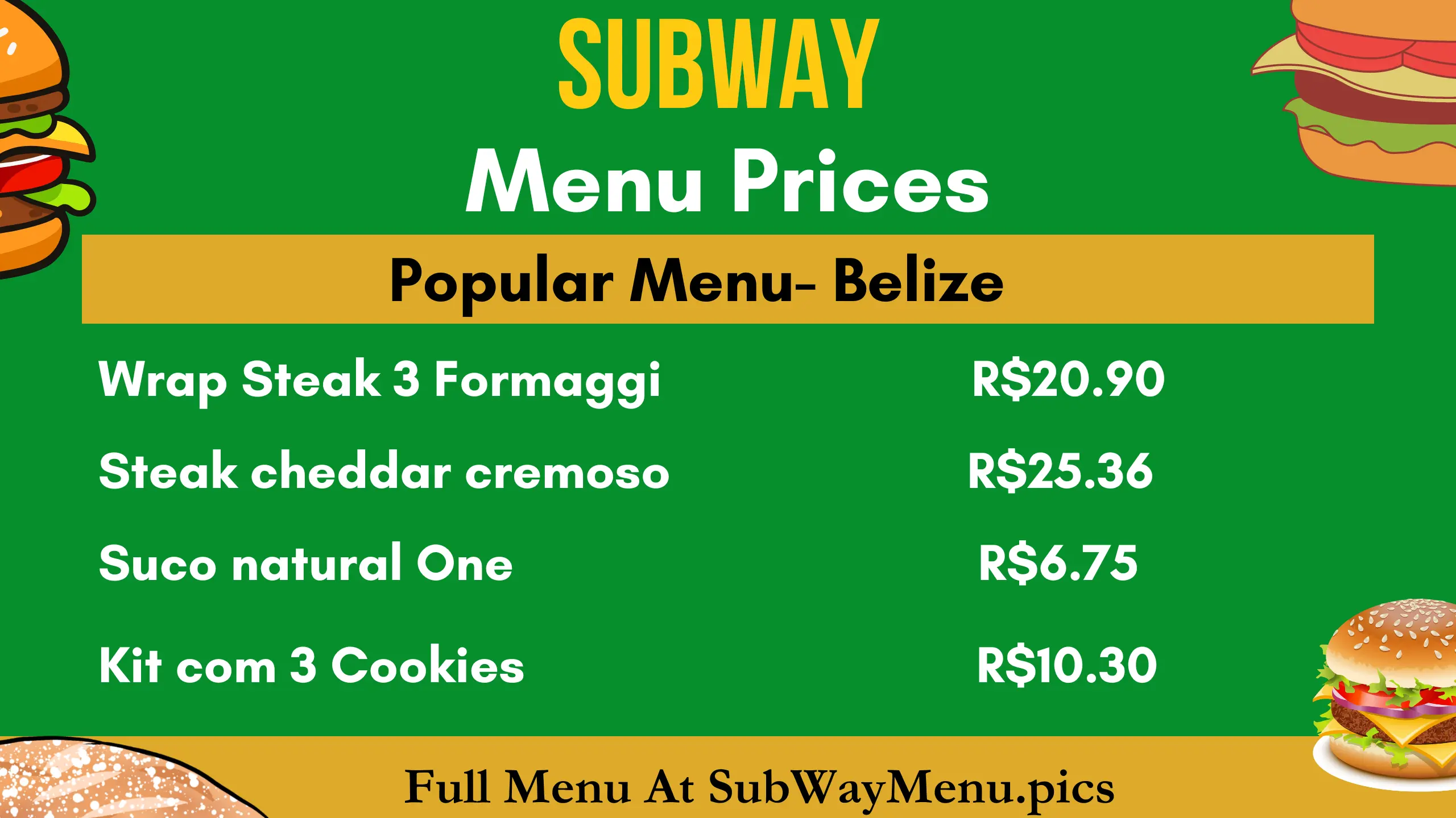 Subway Menu Prices Belize