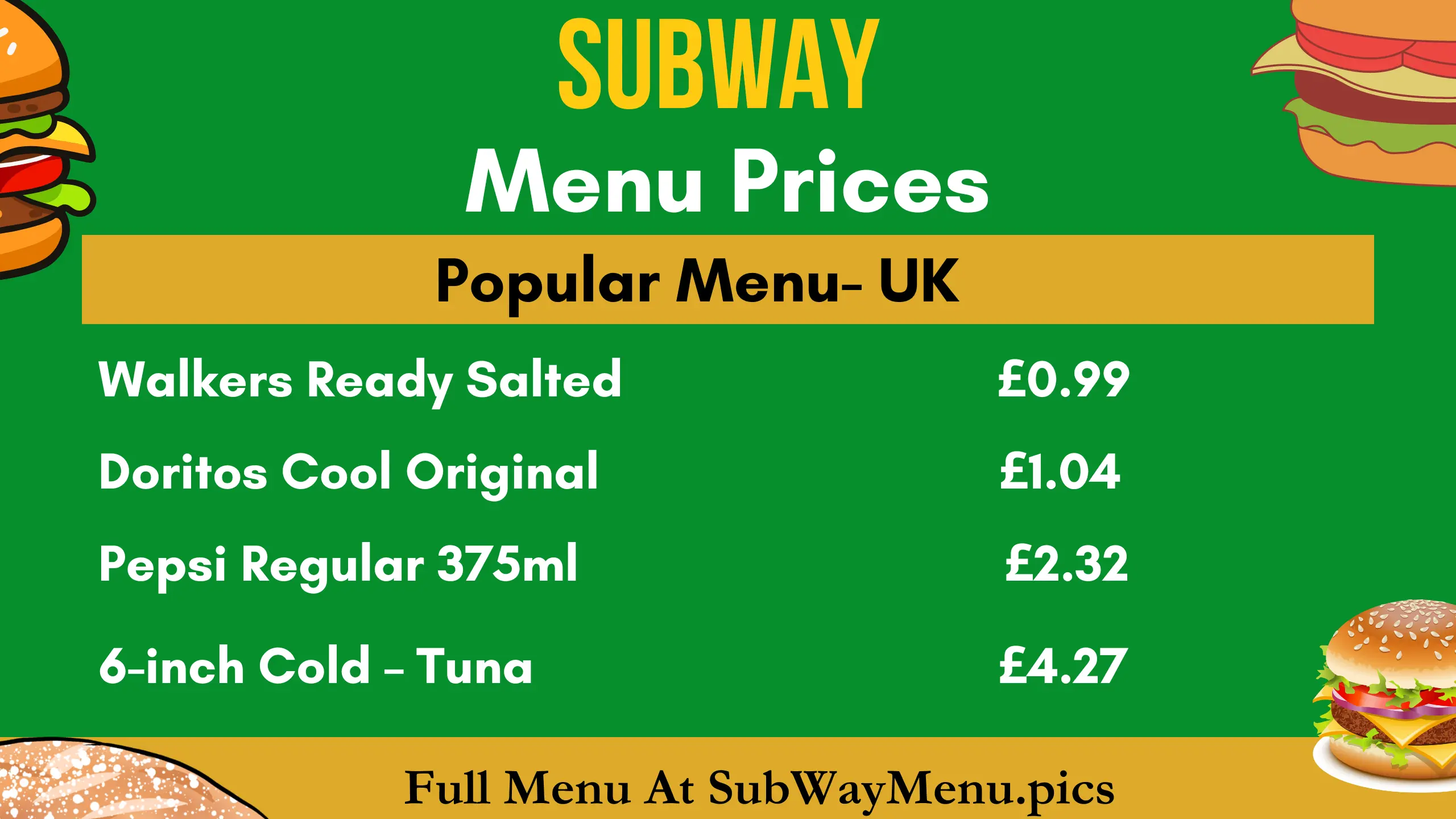Subway Menu UK With Prices
