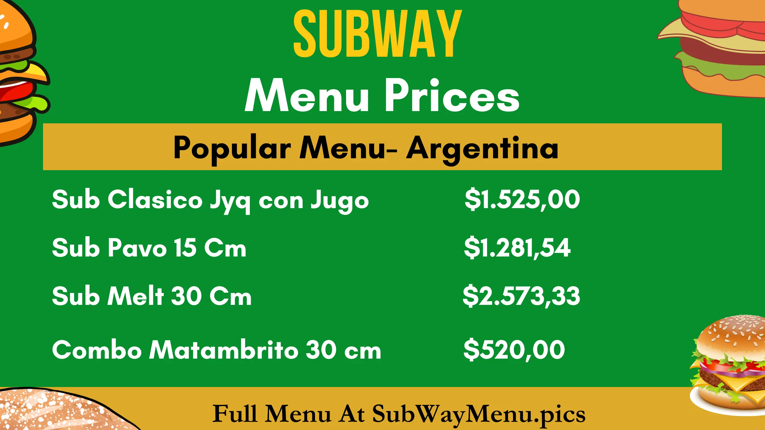 Subway Precios del Menú (AR)