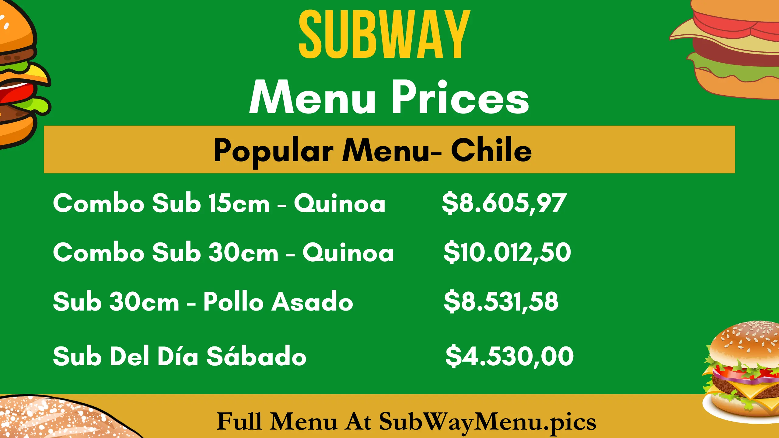 Subway Precios del Menú (Chile)
