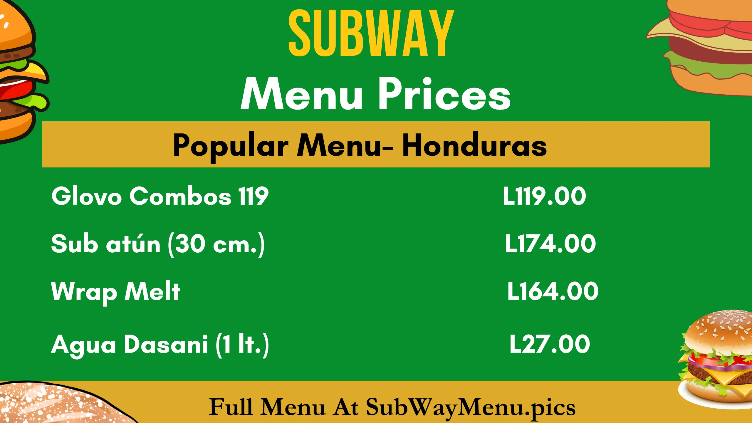 Subway Menu Prices (Honduras)